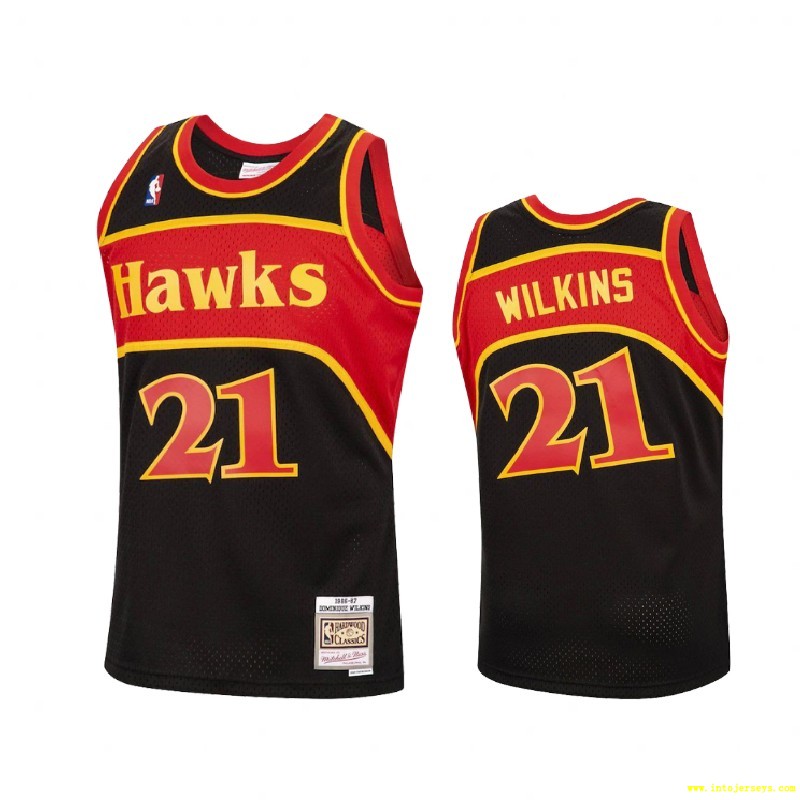 Atlanta Hawks #21 Dominique Wilkins Black 1986-87 Reload Hardwood Classics Jersey